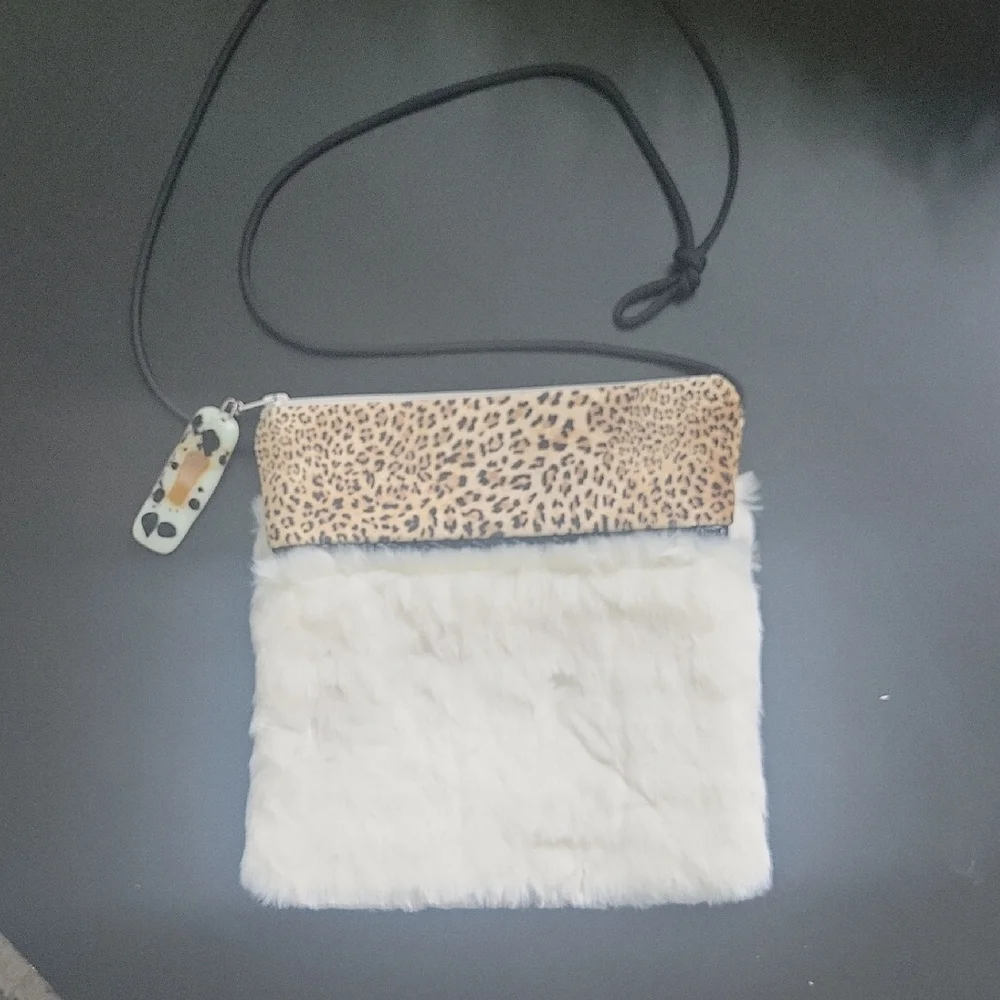Handmade Leopard Print and White Fur Crossbody Bag